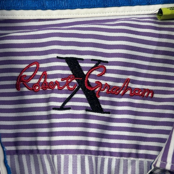 Robert Graham X Tailored Fit Long Sleeve Purple Stripe Shirt M - Picture 9 of 12